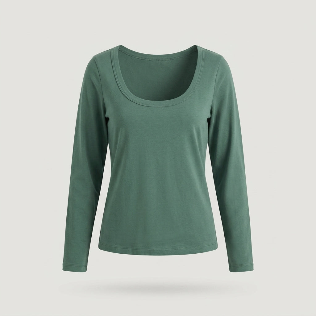 Dark Green Long Sleeve Scoop Neck Top