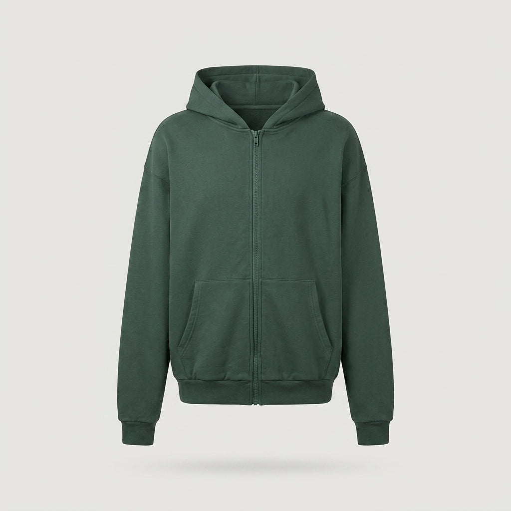 Green Oversized Zip-up Hoodie