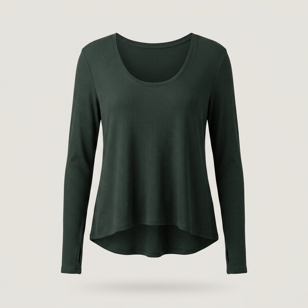Dark Green Ribbed Long Sleeve Top