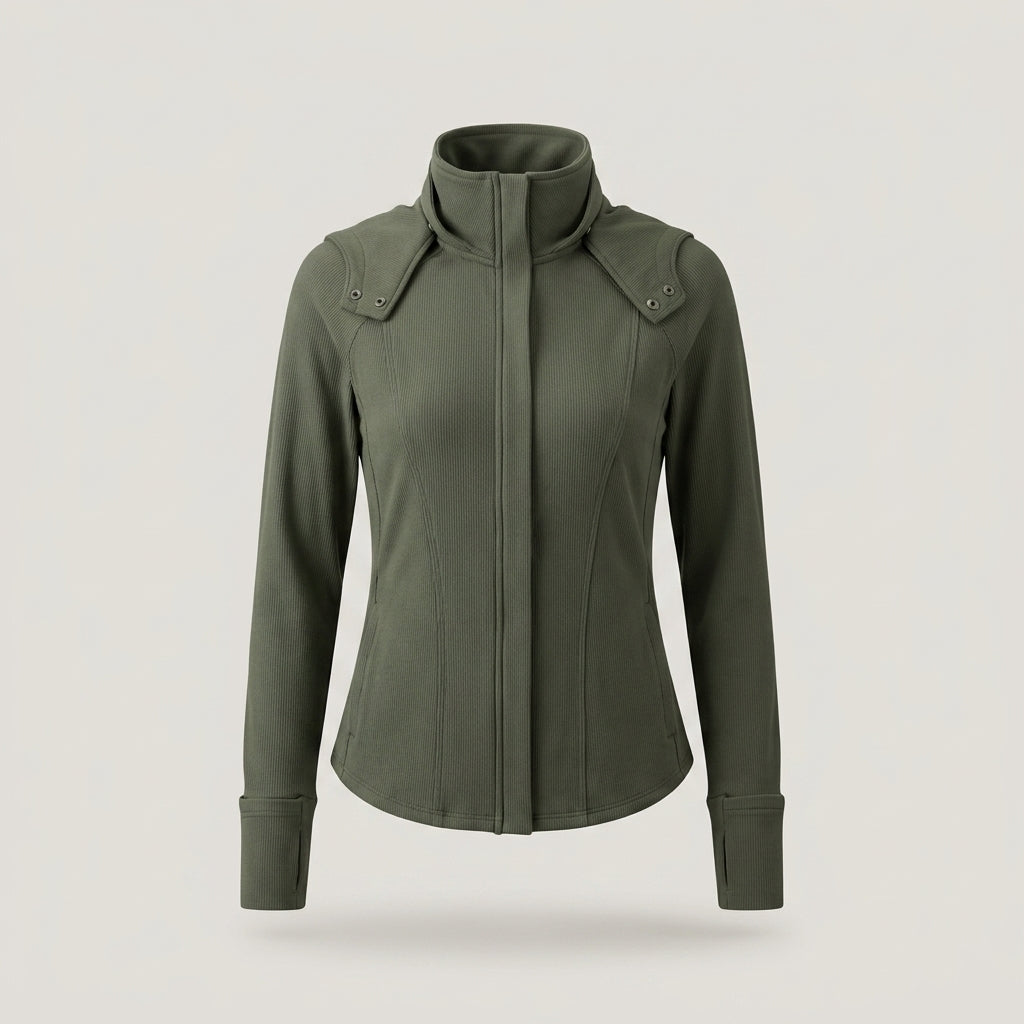 Green Ribbed Zip-up Jacket