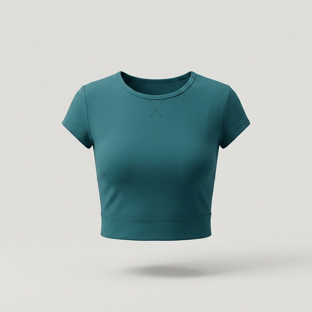 Teal Short Sleeve Crop Top