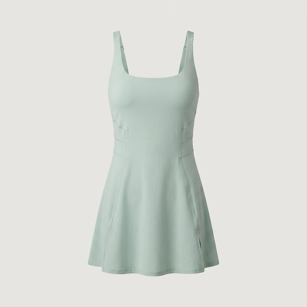 Green Square Neck Active Dress