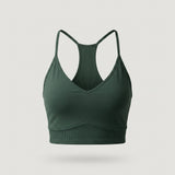 Green V-neck Sports Bra