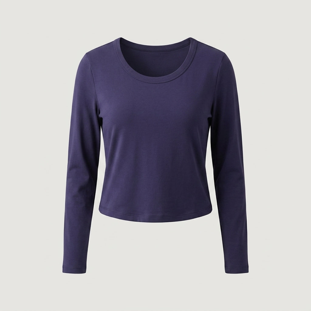 Navy Long Sleeve Cropped Top