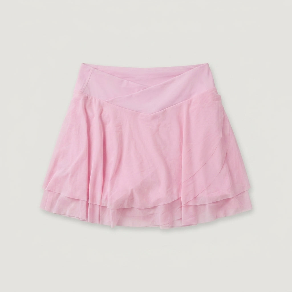 V-waist Pink Mesh Layered Skort
