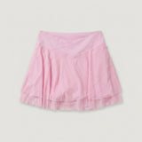 V-waist Pink Mesh Layered Skort