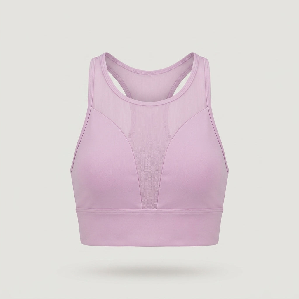 Pink Mesh Panel Sports Bra