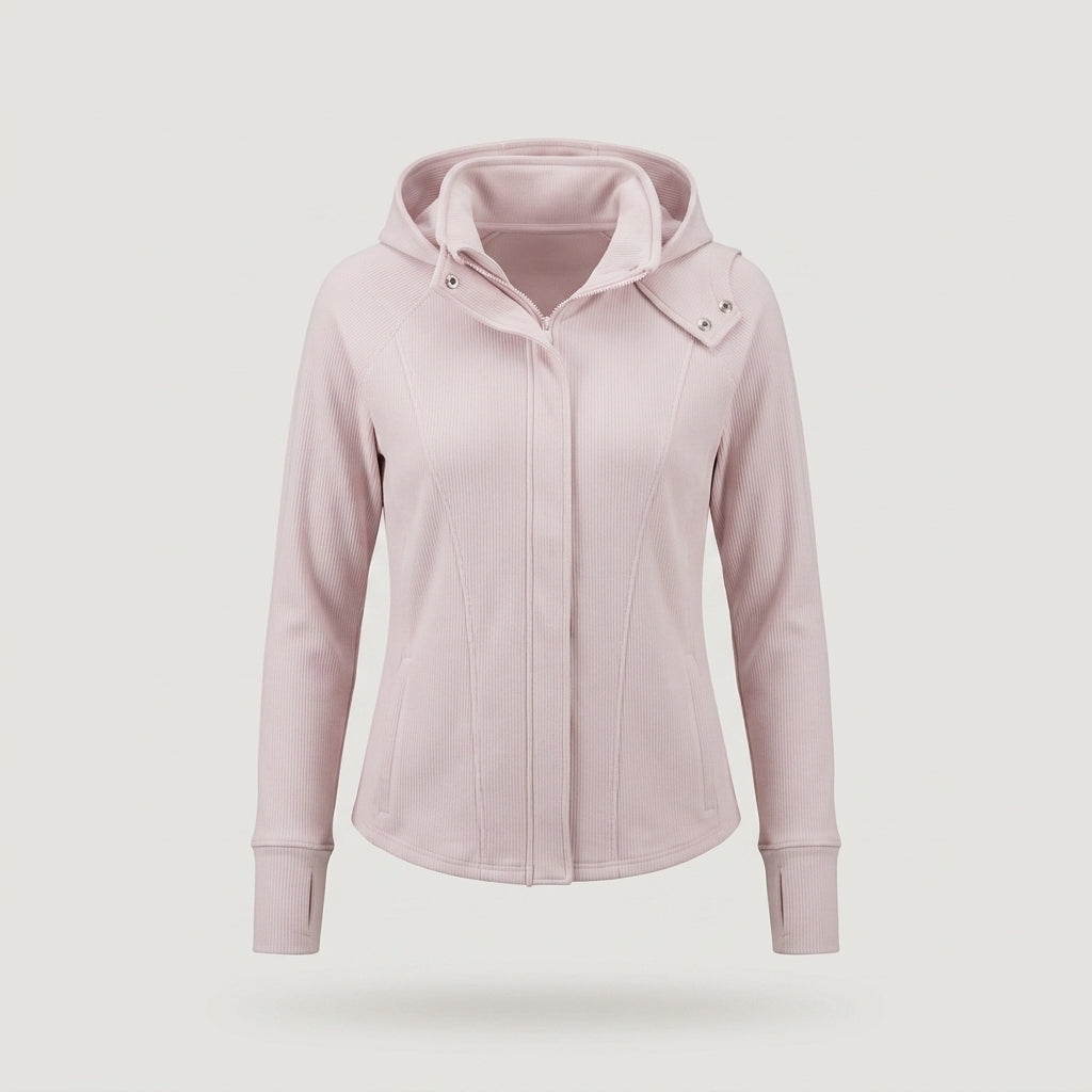 Pink Ribbed Zip-up Hoodie