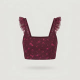 Purple Floral Ruffle Sports Bra