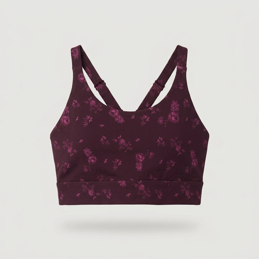 Dark Purple Floral Sports Bra