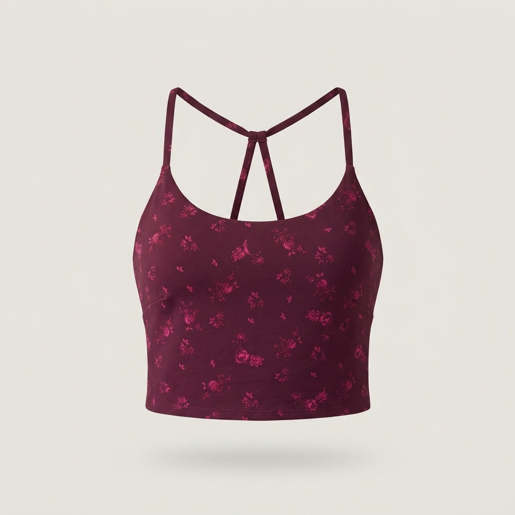 Burgundy Floral Strappy Cropped Tank