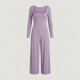 Petite Purple Long Sleeve Ribbed Jumpsuit