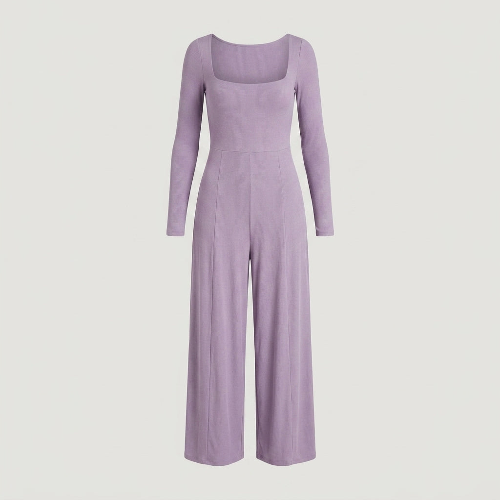 Petite Purple Long Sleeve Ribbed Jumpsuit