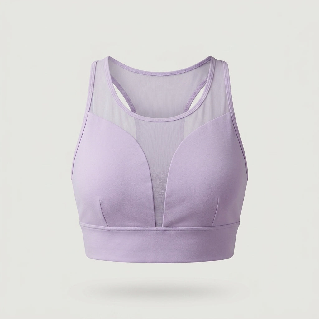 Purple Mesh Panel Sports Bra