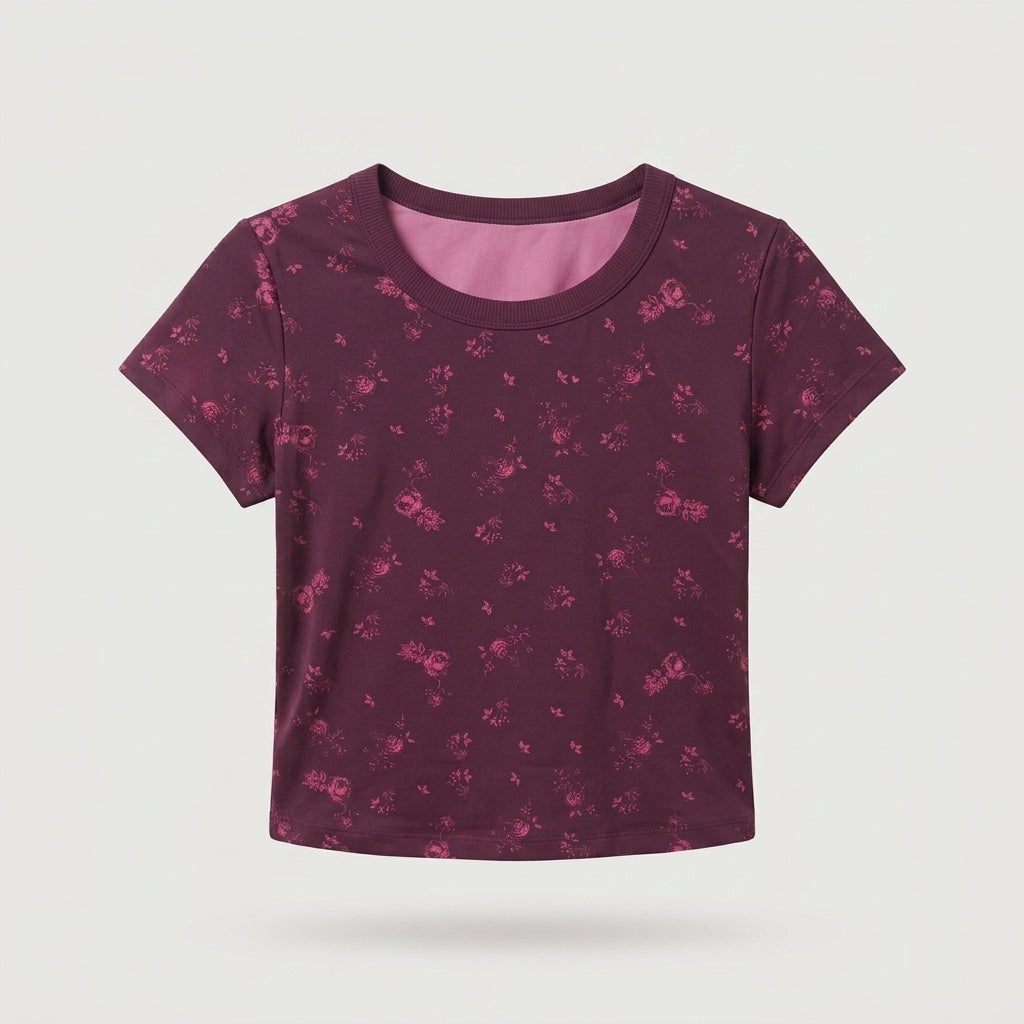 Dark Purple Printed Short Sleeve Top