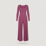 Regular Dark Rose Ribbed Long Sleeve Jumpsuit