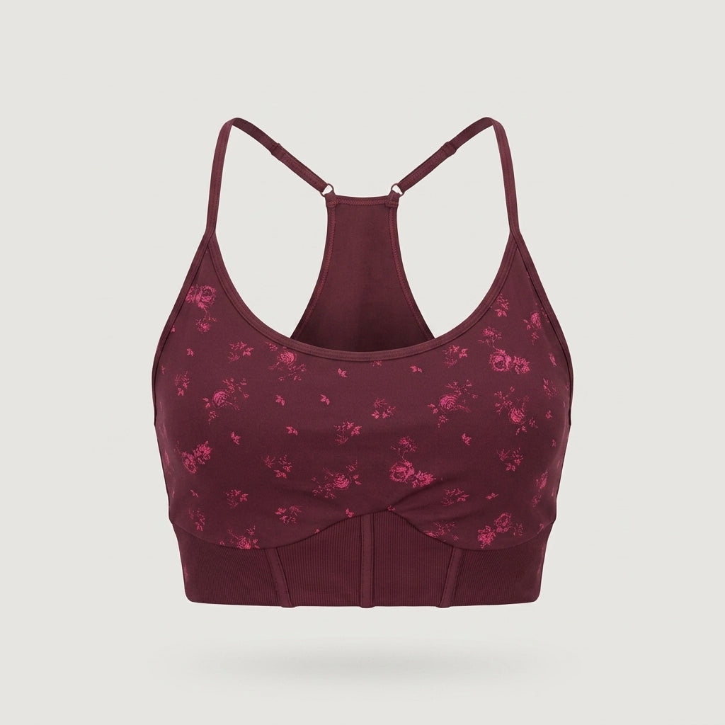 Red Floral Strappy Sports Bra