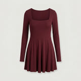 Red Long Sleeve Ribbed Romper