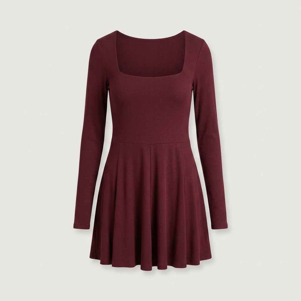 Red Long Sleeve Ribbed Romper