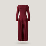 Petite Red Long Sleeve Wide Leg Jumpsuit