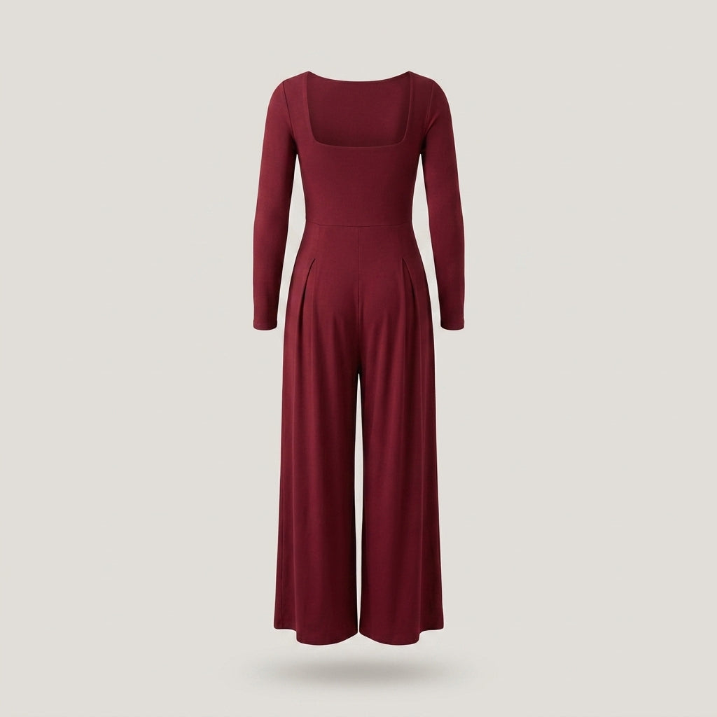Petite Red Long Sleeve Wide Leg Jumpsuit