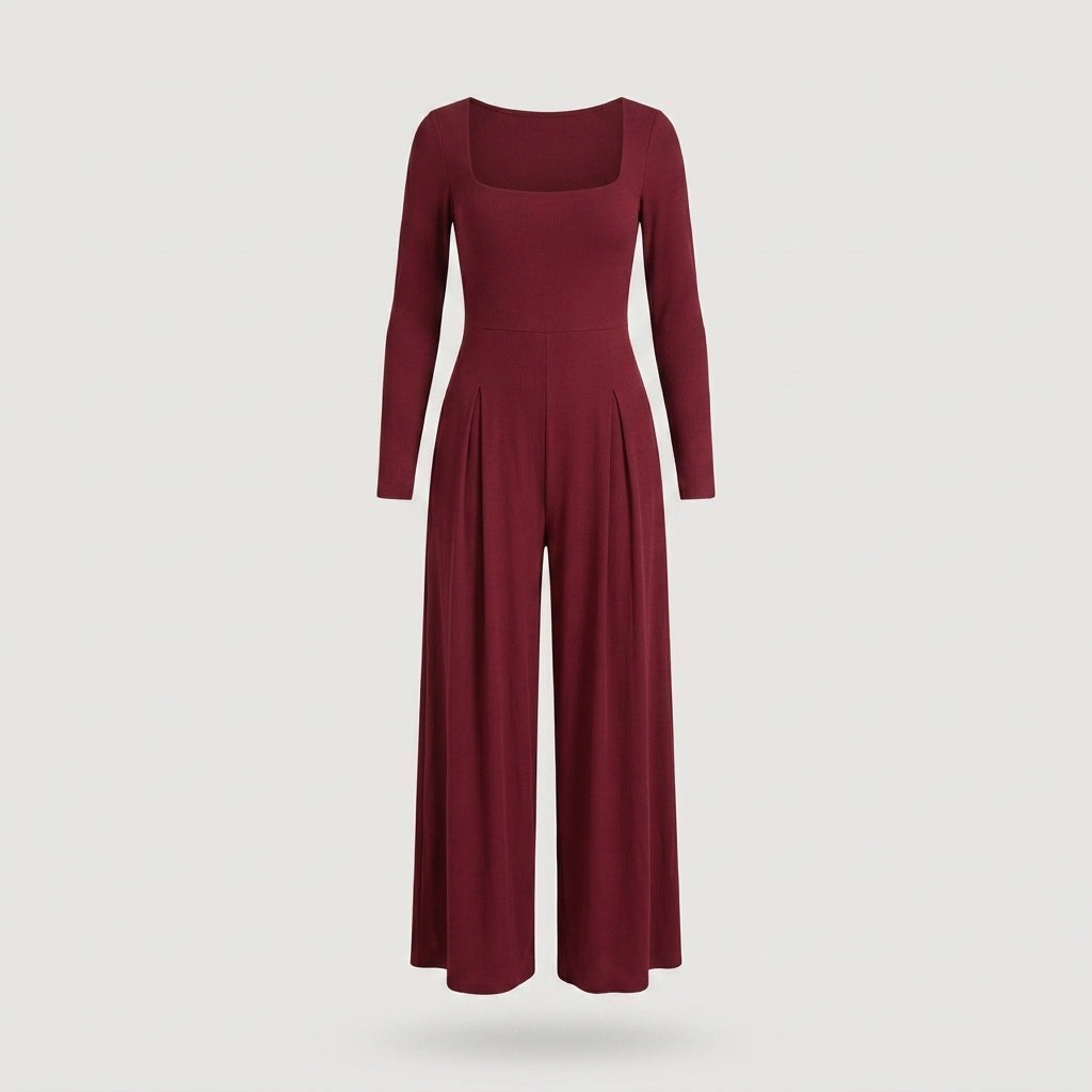 Regular Red Long Sleeve Wide Leg Jumpsuit