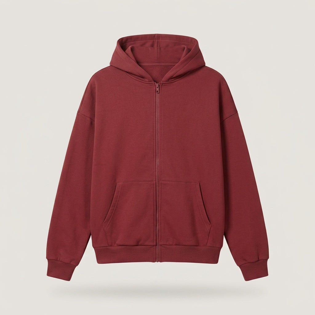 Red Oversized Zip-up Hoodie