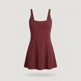 Red Square Neck Active Dress