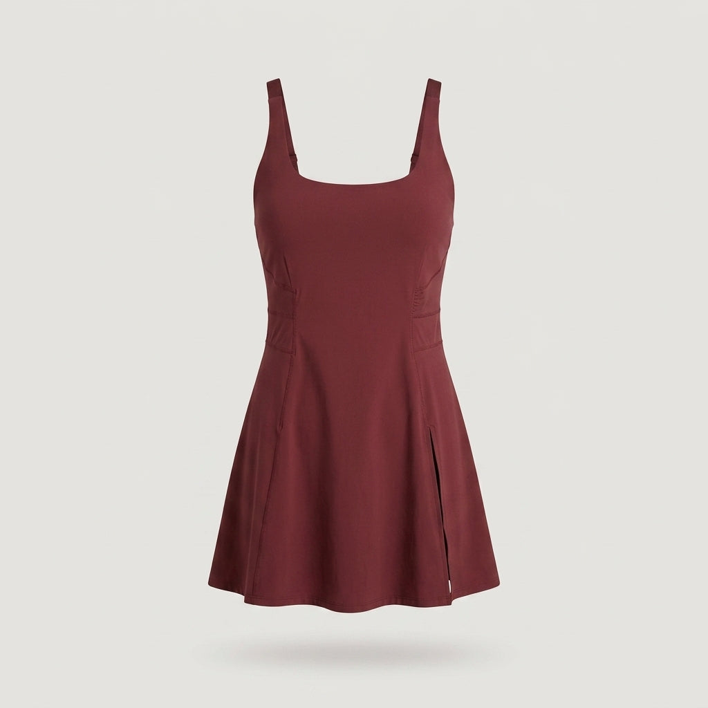 Red Square Neck Active Dress