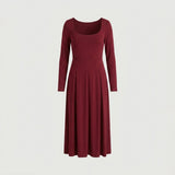 extra petite Red Square Neck Midi Dress