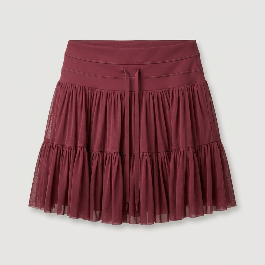 Burgundy Tiered Mesh Skort