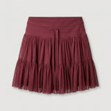 Burgundy Tiered Mesh Skort