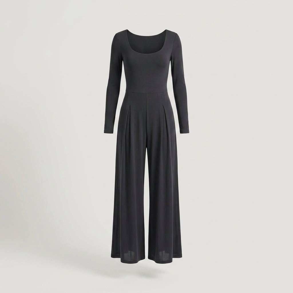 Regular Black Long Sleeve Wide Leg Jumpsuit