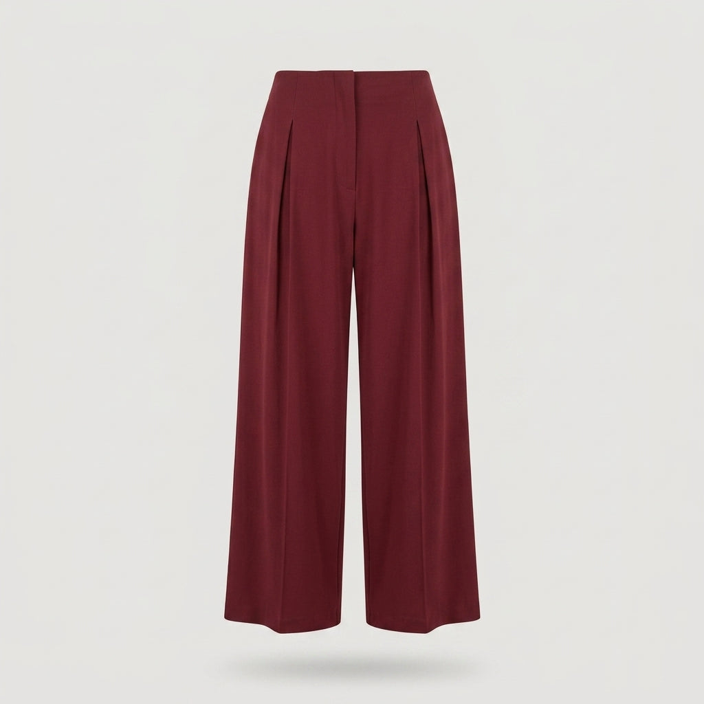 Regular Red Ribbed Wide Leg Pant