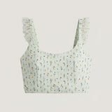 White Floral Ruffle Sports Bra