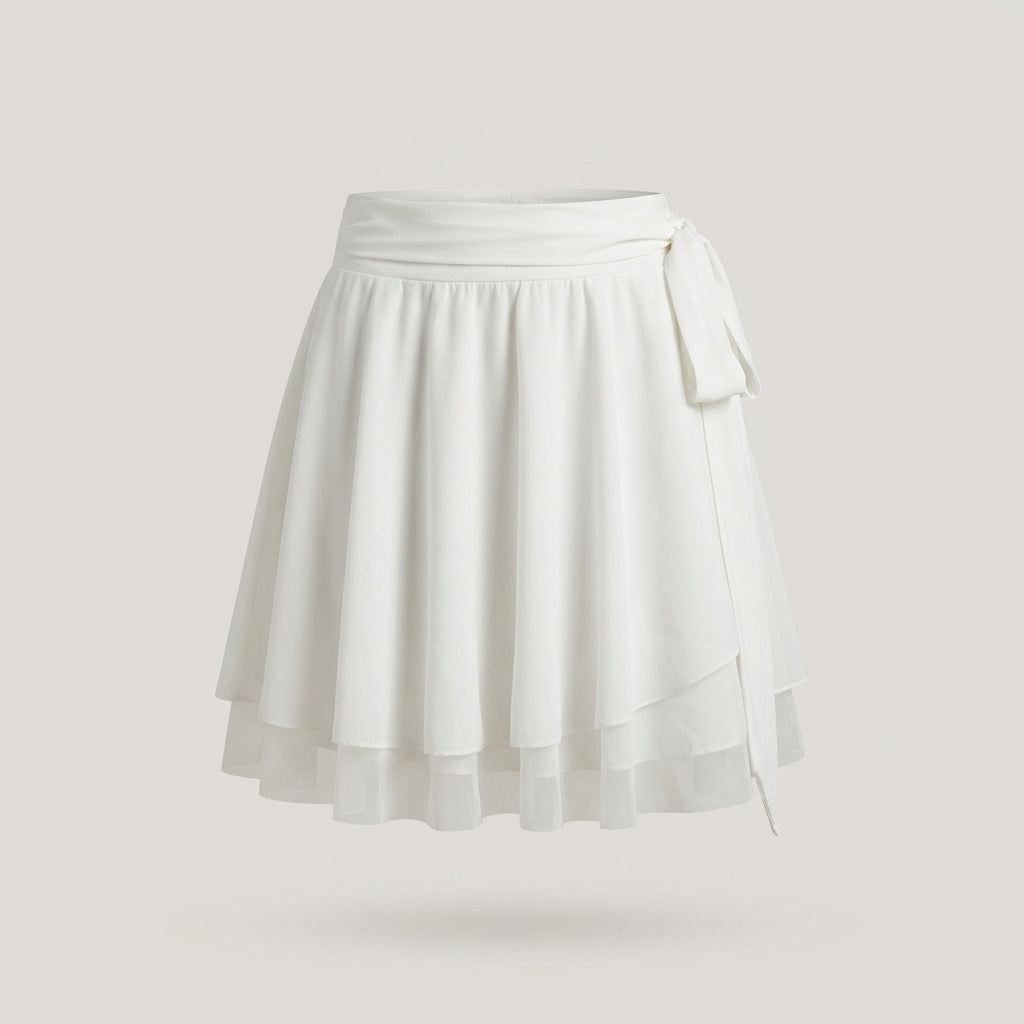 White Layered Mesh Wrap Skirt