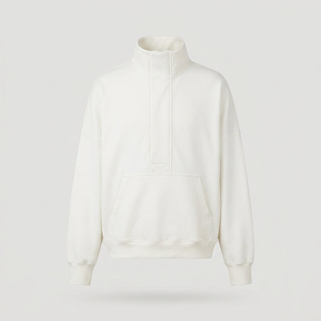 White Mock Neck Pullover Sweatshirt