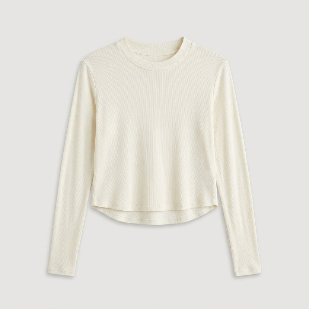 Off White Ribbed Long Sleeve Top