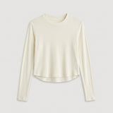 Off White Ribbed Long Sleeve Top