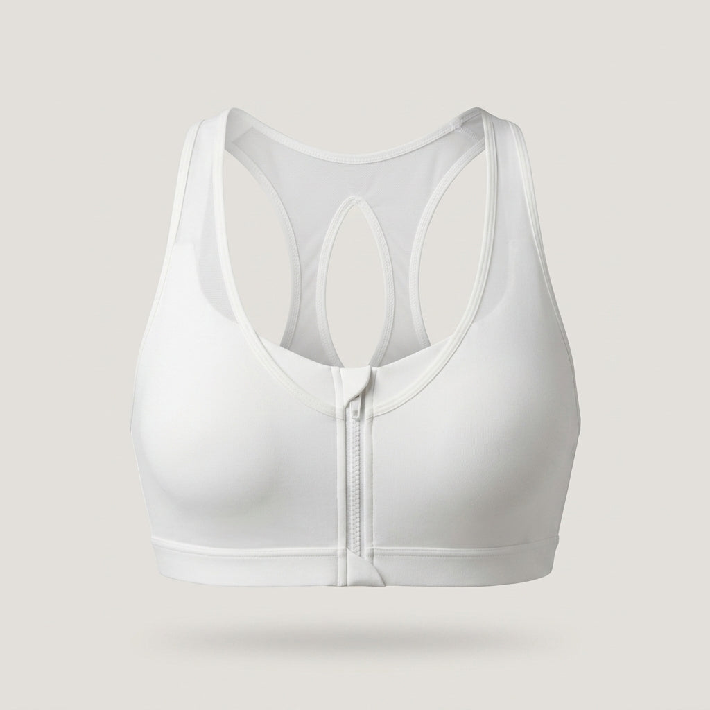 White Zip Front Sports Bra