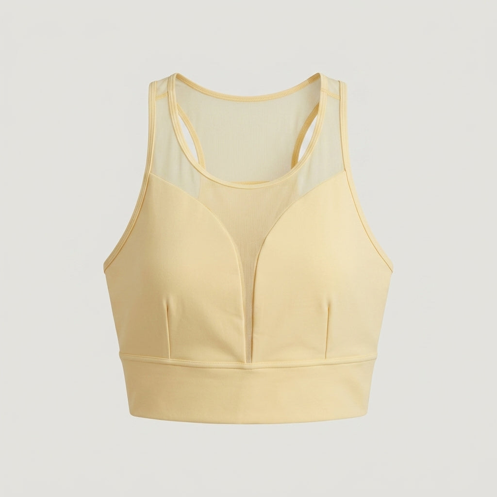 Yellow Mesh Panel Sports Bra
