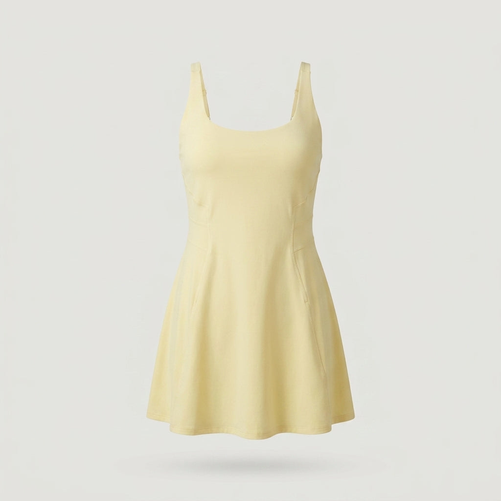 Yellow Square Neck Active Dress