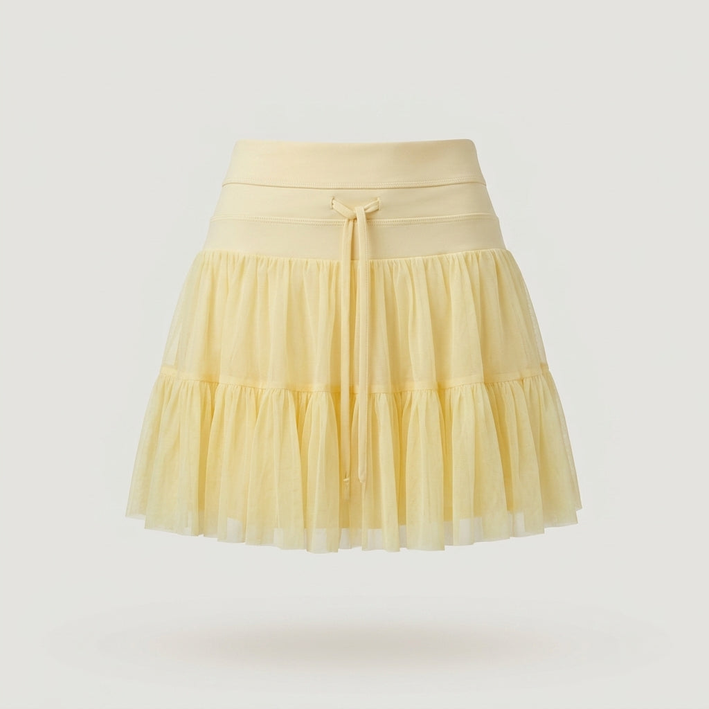 Yellow Tiered Mesh Skort