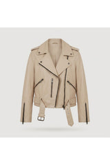 Cement Grey Balfern Biker Leather Jacket