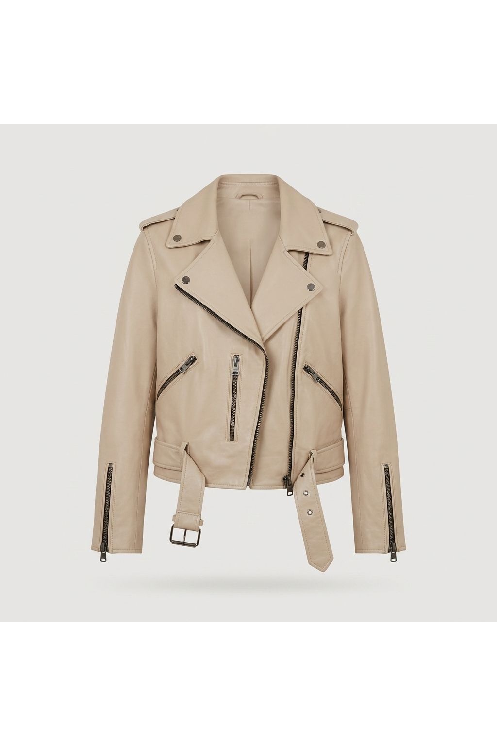 Cement Grey Balfern Biker Leather Jacket