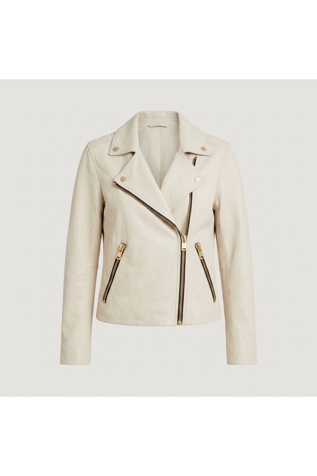 Dalby Biker Leather Jacket Ivory White