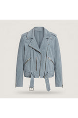 Denim Blue Suede Balfern Biker leather Jacke