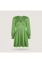 Green V-neck Satin Mini Dress