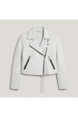Optic White Dalby Cropped Biker Jacket