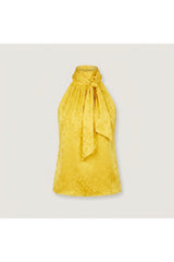 Adriana Iglesias Serena Yellow Jacquard Halter Top